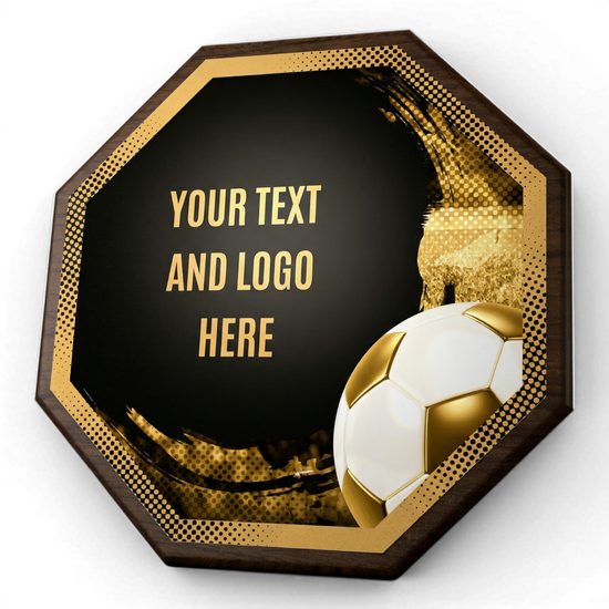 Hex Wood & Metal Football Plaque