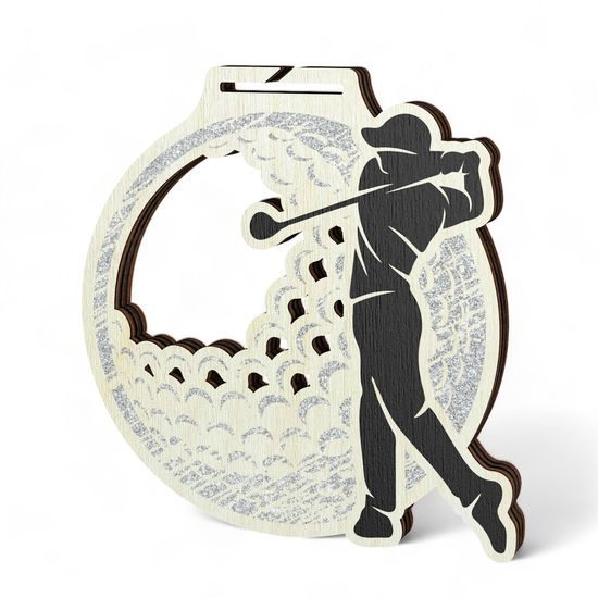 Acacia Male Golfer Silver Eco Friendly Wooden Medal