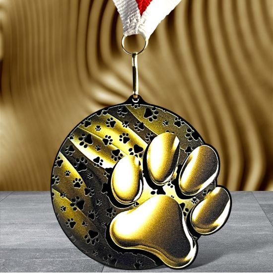 Rincon Classic Dog Paw Black Acrylic Medal