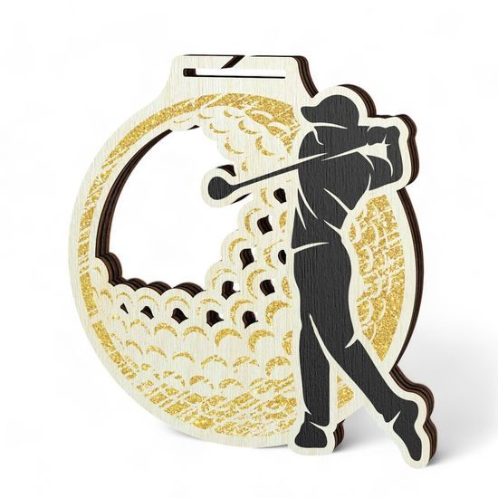 Acacia Male Golfer Gold Eco Friendly Wooden Medal