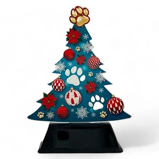Festive Christmas Tree Dog Paw Trophy