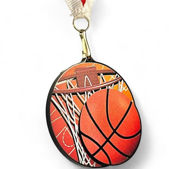 Rincon Colour Basketball Black Acrylic Medal