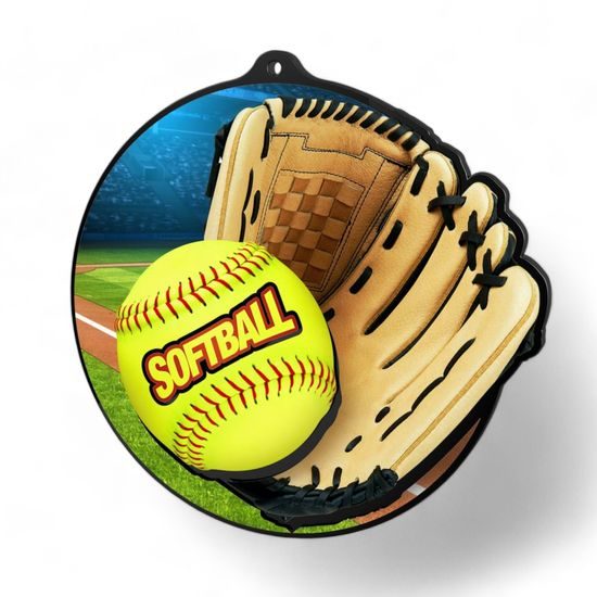 Rincon Colour Softball Black Acrylic Medal