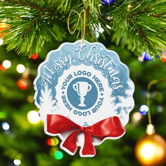 Red Ribbon Logo Bow Custom Made Printed Bauble