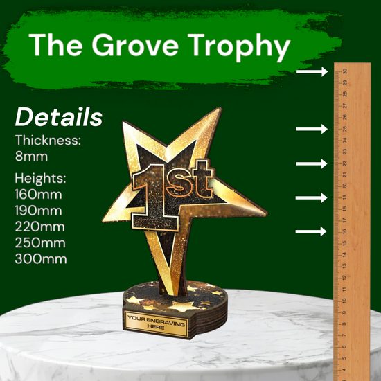 Grove 1st Place Gold Star Real Wood Trophy