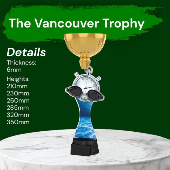 Vancouver Swimming Goggles and Stopwatch Gold Cup Trophy