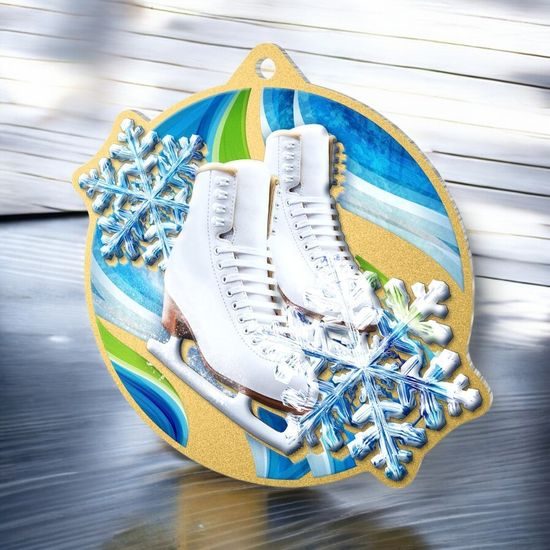 Aurum Ice Skating White Boot Stainless Steel Medal
