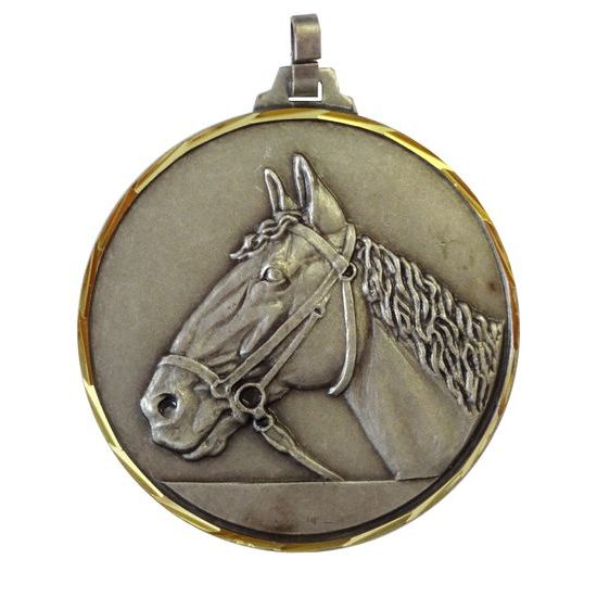 Diamond Edged Equestrian Horse Head Silver Medal