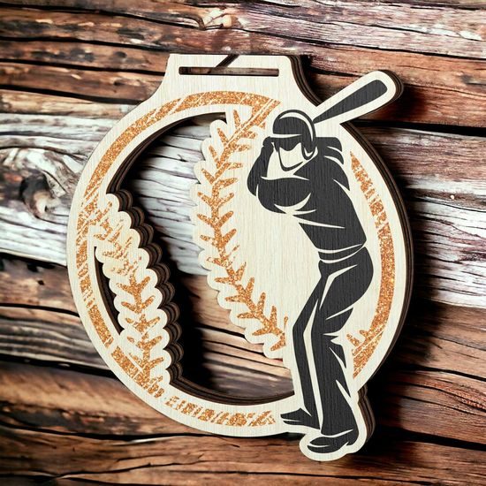 Acacia Baseball Bronze Eco Friendly Wooden Medal