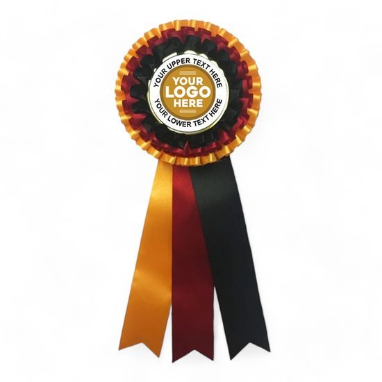 Yellow, Red & Black Three Tier Satin Feel Logo Rosette