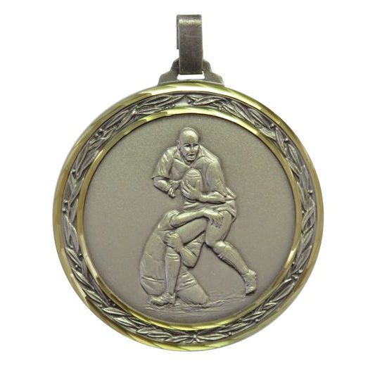 Diamond Edged Rugby Tackle Large Silver Medal