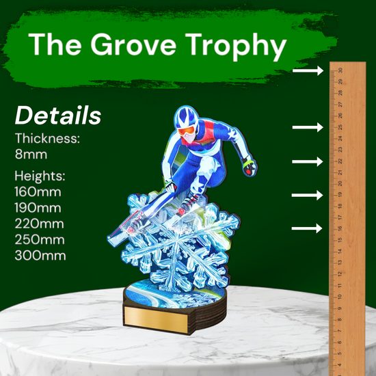 Grove Downhill Skiing Real Wood Trophy