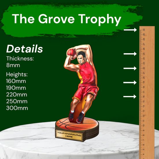 Grove Basketball Action Player Real Wood Trophy
