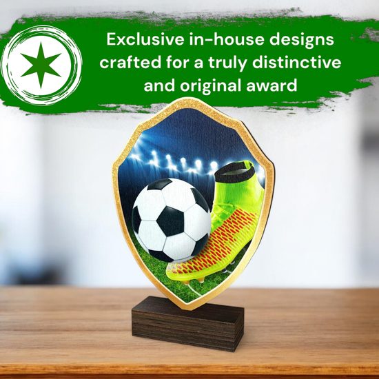 Arden Football Boot Real Wood Shield Trophy