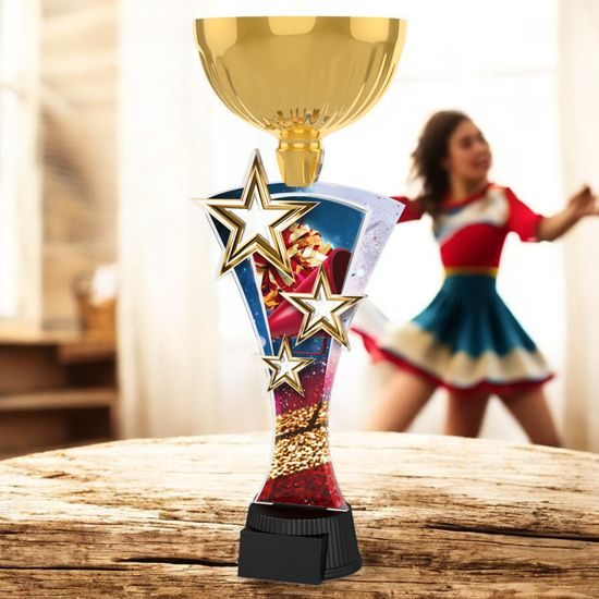 Triple Star Cheerleader Gold Trophy Cup