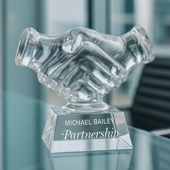 Crystal Engraved Handshake Award