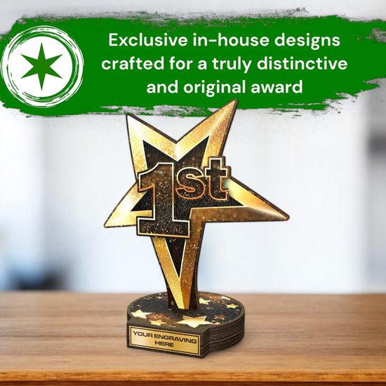 Grove 1st Place Gold Star Real Wood Trophy