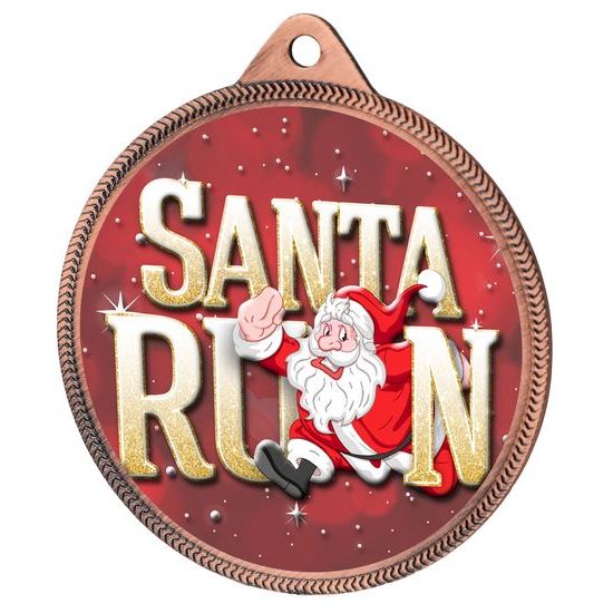Santa Run (Red) Christmas 3D Texture Print Full Colour 55mm Medal - Bronze