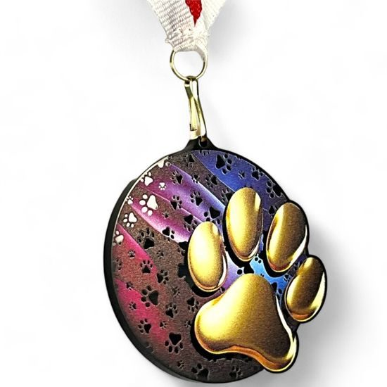 Rincon Colour Dog Paw Black Acrylic Medal