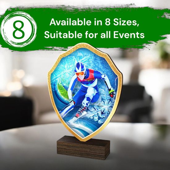 Arden Downhill Skiing Real Wood Shield Trophy