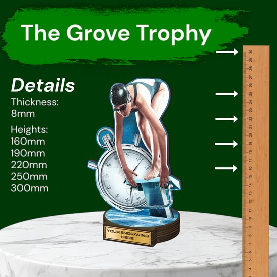 Grove Female Swimmer Real Wood Trophy