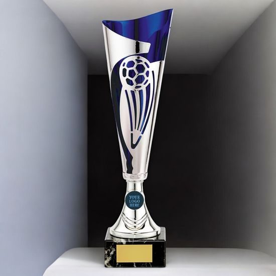 Champions Silver and Blue Metal Football Trophy Cup