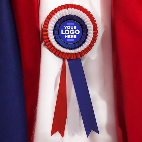 Red White & Blue Three Tier Satin Feel Logo Rosette