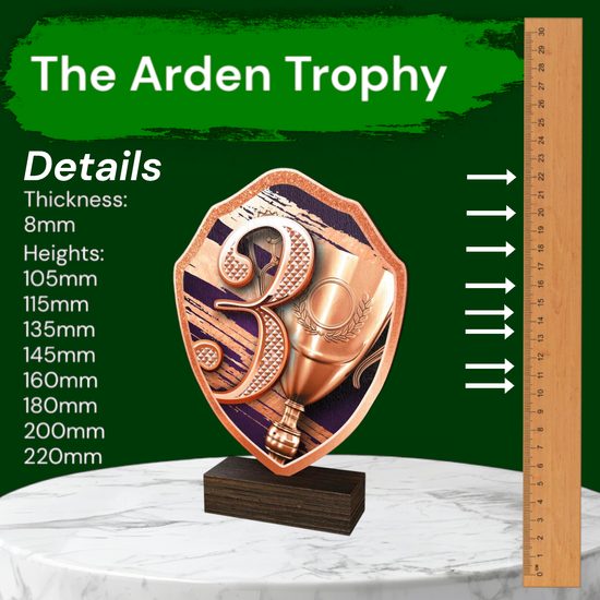 Arden Third Place Real Wood Shield Trophy