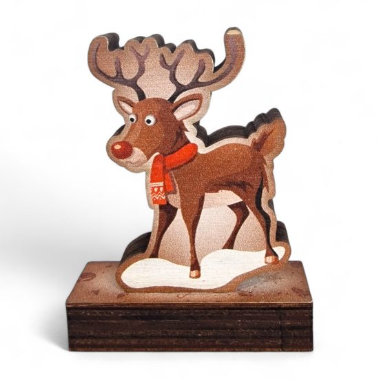 Traditional Reindeer Christmas Real Wood Decoration (75mm)