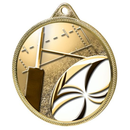 Rugby 3D Texture Print Antique Colour 55mm Medal - Gold
