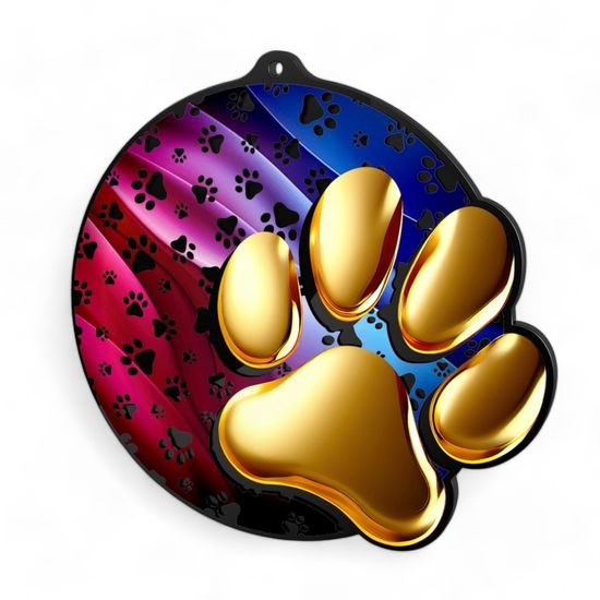 Rincon Colour Dog Paw Black Acrylic Medal