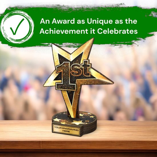 Grove 1st Place Gold Star Real Wood Trophy