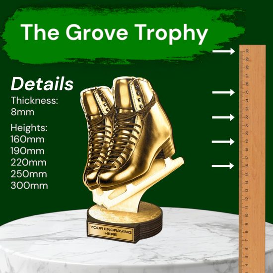 Grove Classic Black Ice Skating Boot Real Wood Trophy