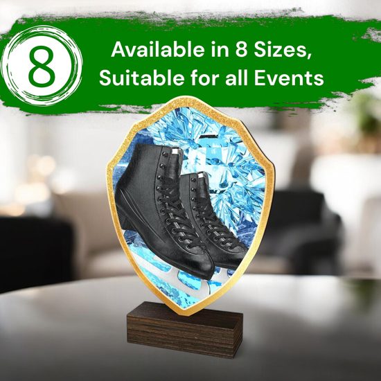 Arden Ice Skating Black Boot Real Wood Shield Trophy
