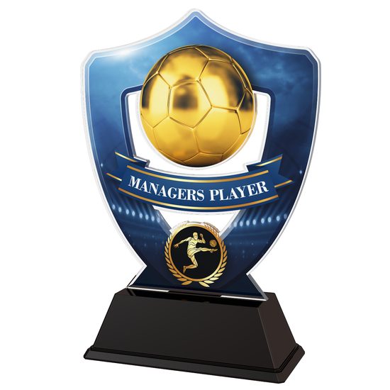 Blue Managers Player Football Shield Trophy