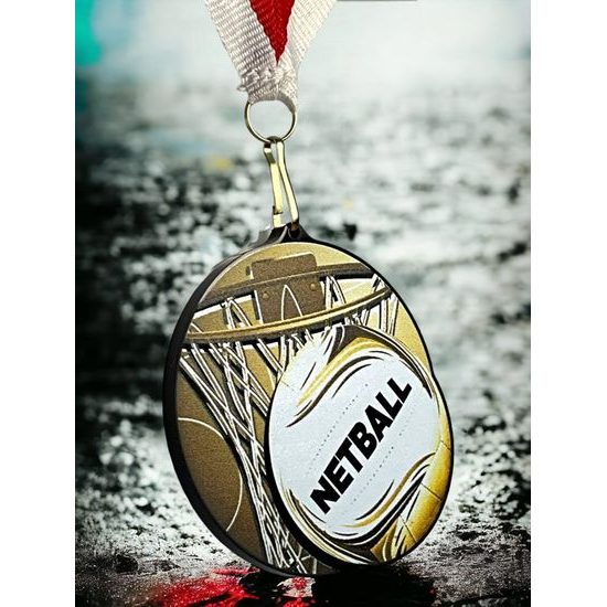 Rincon Classic Netball Black Acrylic Medal