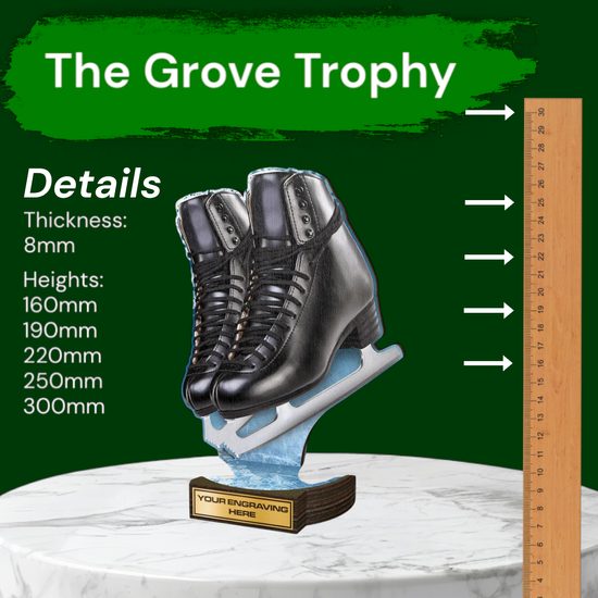 Grove Ice Skating Black Boot Real Wood Trophy