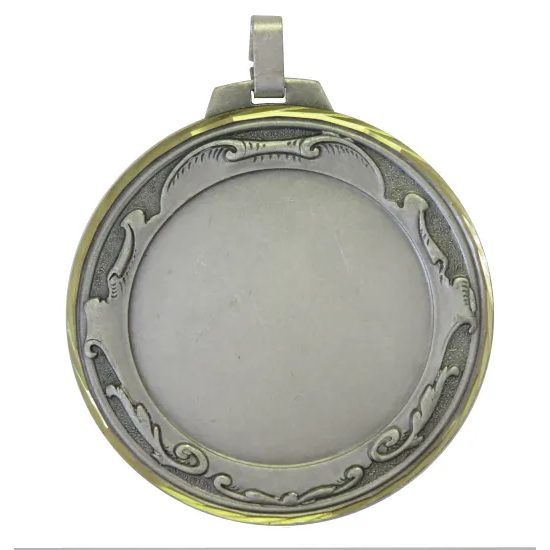 Scroll Logo Insert Diamond Edged Silver Brass Medal