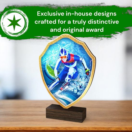 Arden Downhill Skiing Real Wood Shield Trophy