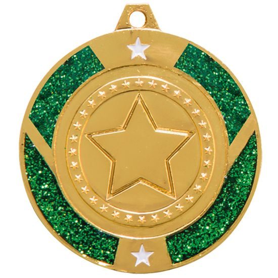 Green Glitter Star Logo Insert Gold Medal