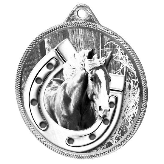 Horseshoe Equestrian Classic Texture 3D Print Silver Medal