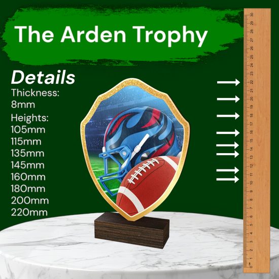 Arden American Football Helmet Real Wood Shield Trophy