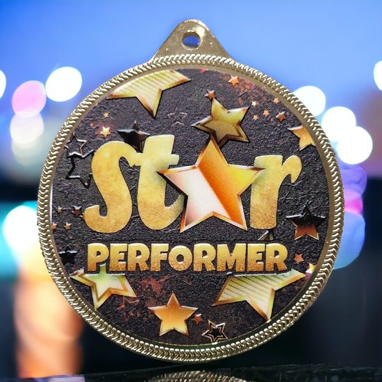 Star Performer Texture Print Gold Star Medal