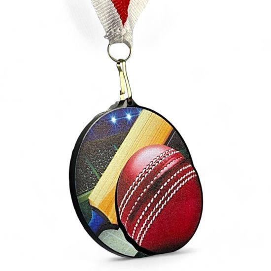Rincon Colour Cricket Black Acrylic Medal