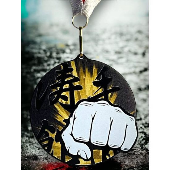Rincon Classic Martial Arts Fist Black Acrylic Medal
