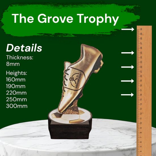 Grove Club Logo Custom Golden Boot Real Wood Award