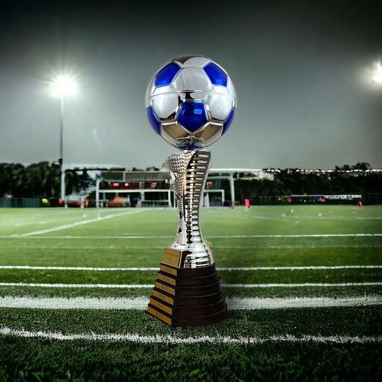 Eminent Silver and Blue Soccer Trophy