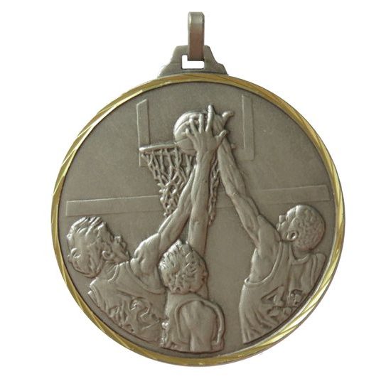 Diamond Edged Basketball Slam Dunk Silver Medal