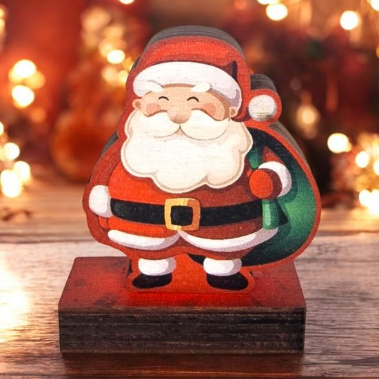 Traditional Father Christmas Real Wood Decoration (75mm)