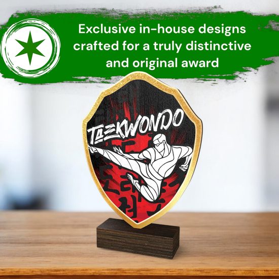 Arden Tae Kwondo Real Wood Shield Trophy